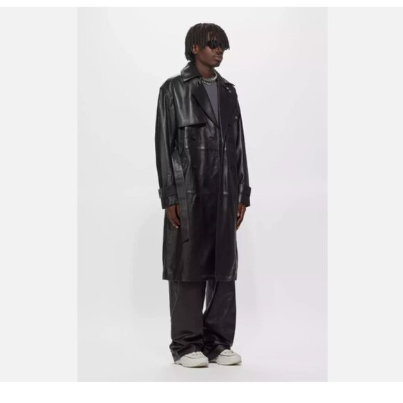 Young Poets Society Double Breasted Leather Trench Coat - Picture 3 of 15